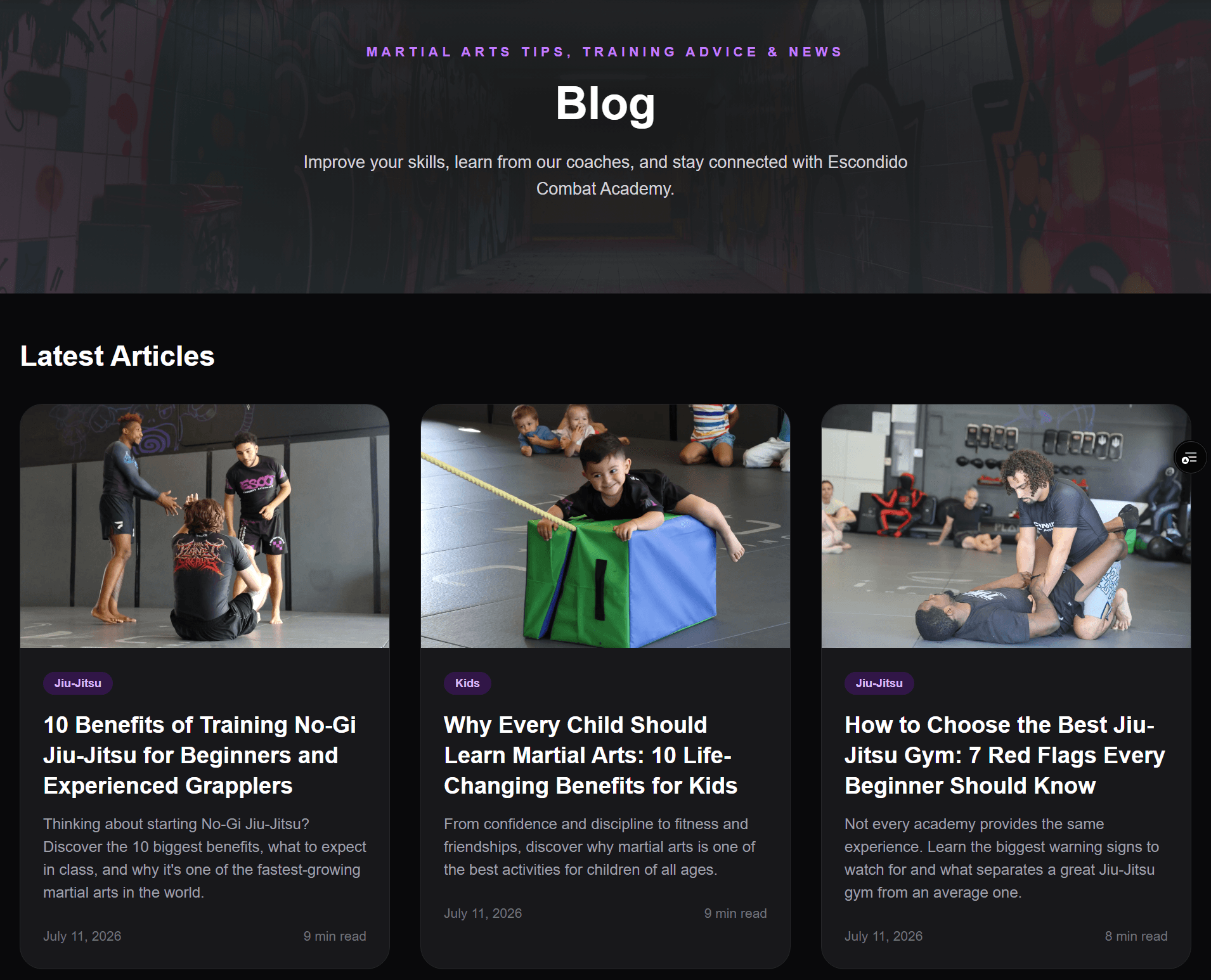 MMA gym promotional events page