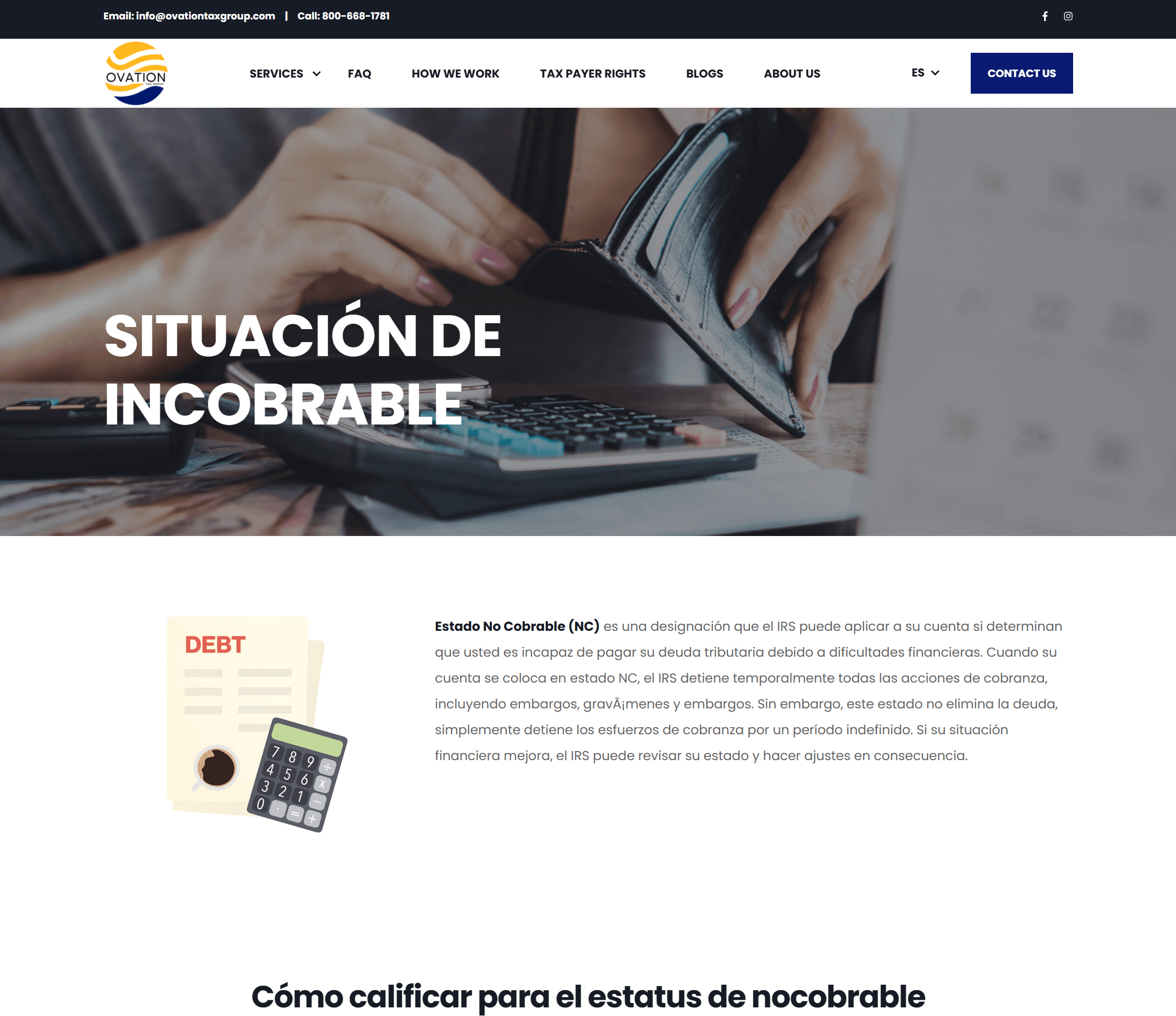 Tax debt consultant Spanish website page