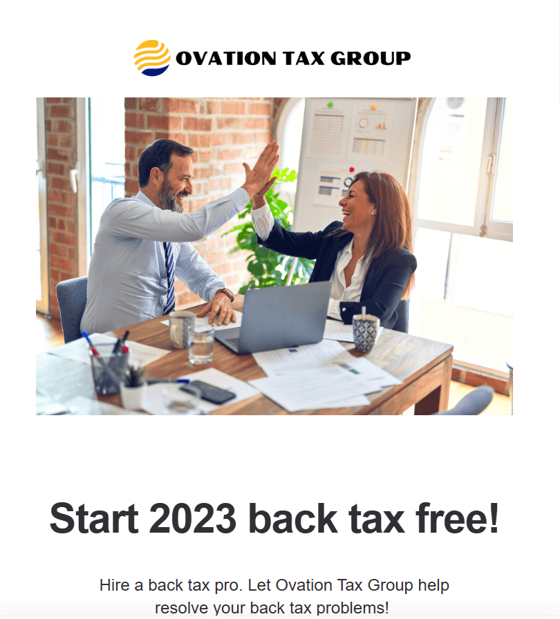 Tax debt email campaign message