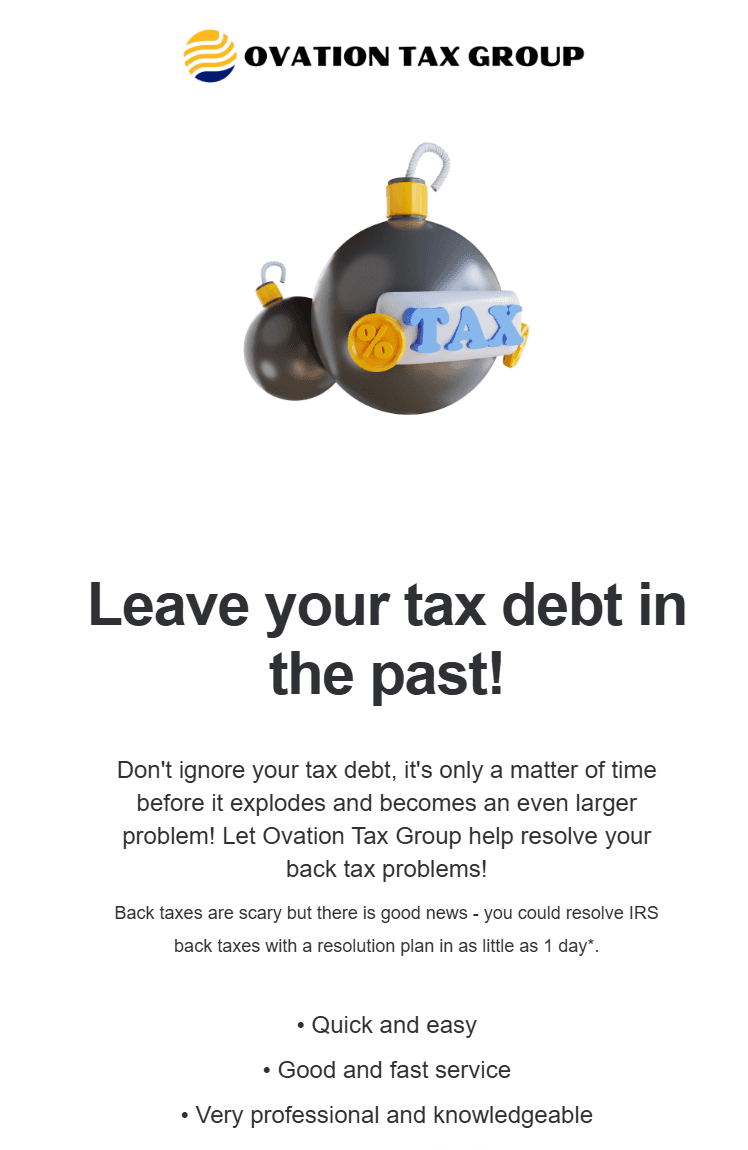 Tax debt email follow-up content